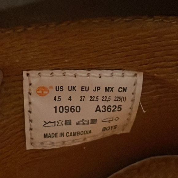 Timberland Junior Boots - Youth size 4.5 - Wheat/Brown Color - Picture 7 of 10